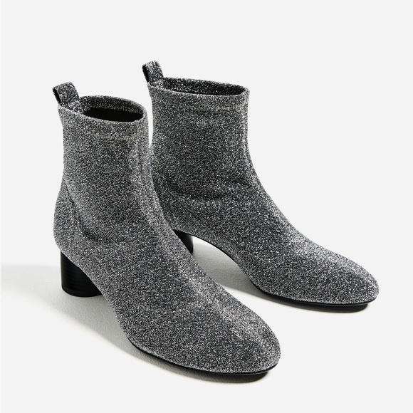 Zara Shoes - Zara Sparkly Silver Sock Boots